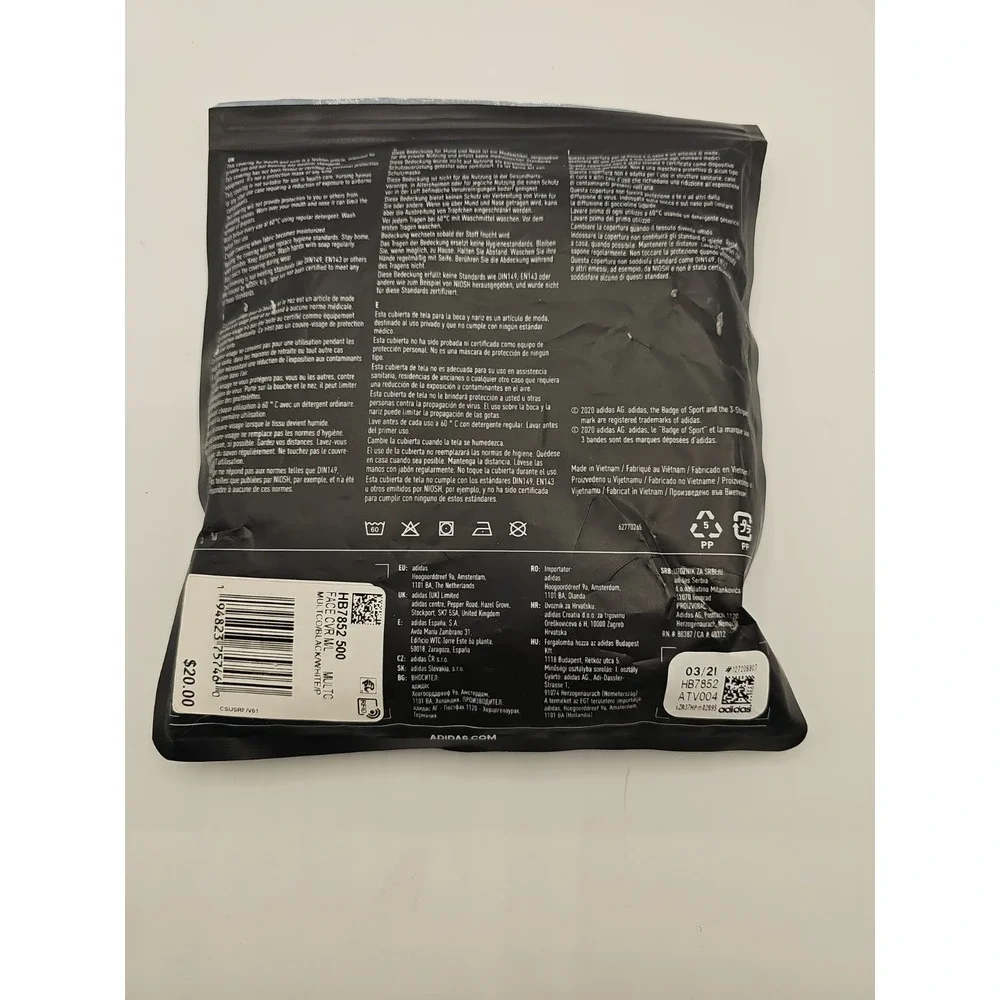 3-Pack Adidas Face Covers Facemasks Reusable Unisex - Size M/L